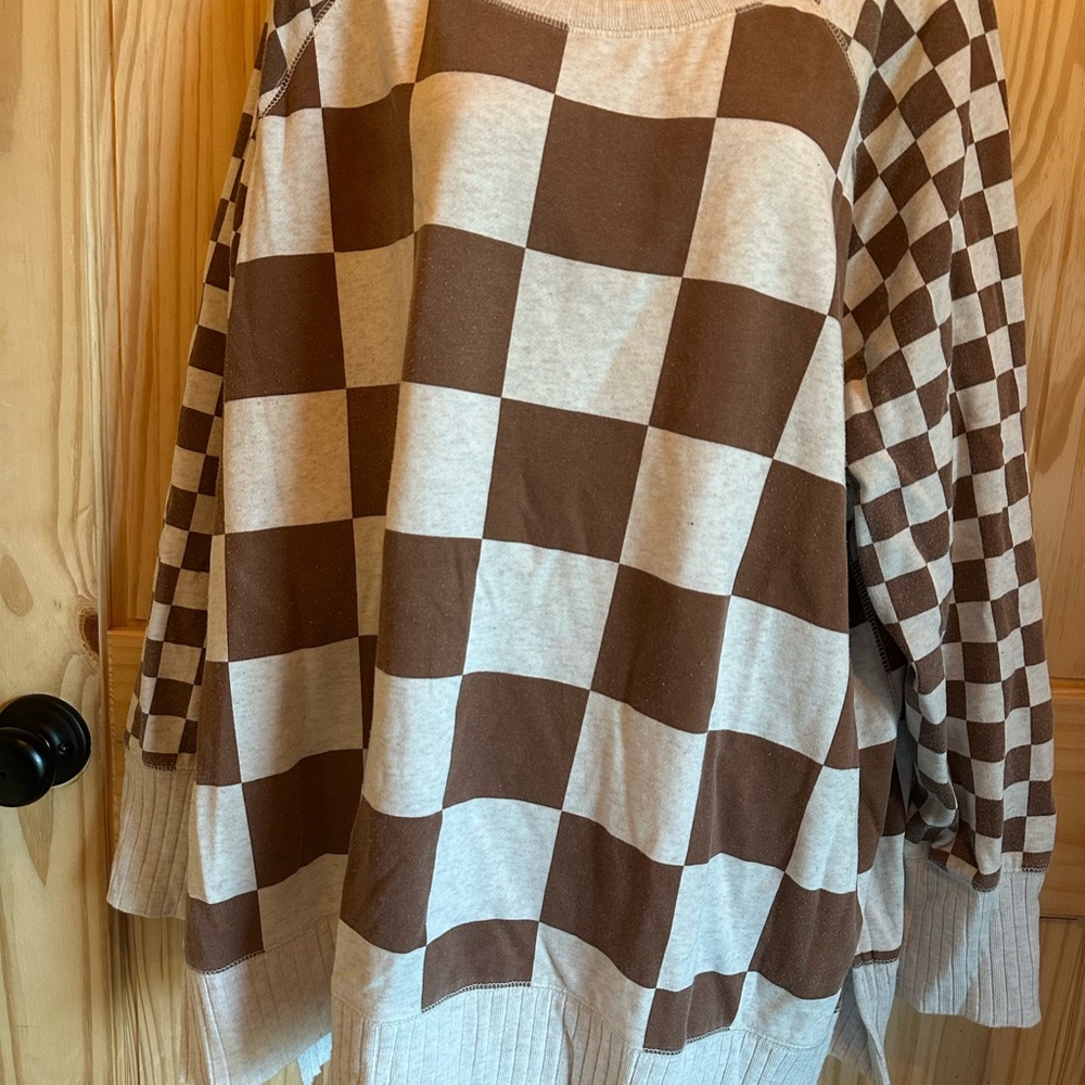 Maurices Brown and Cream Checkered Sweater